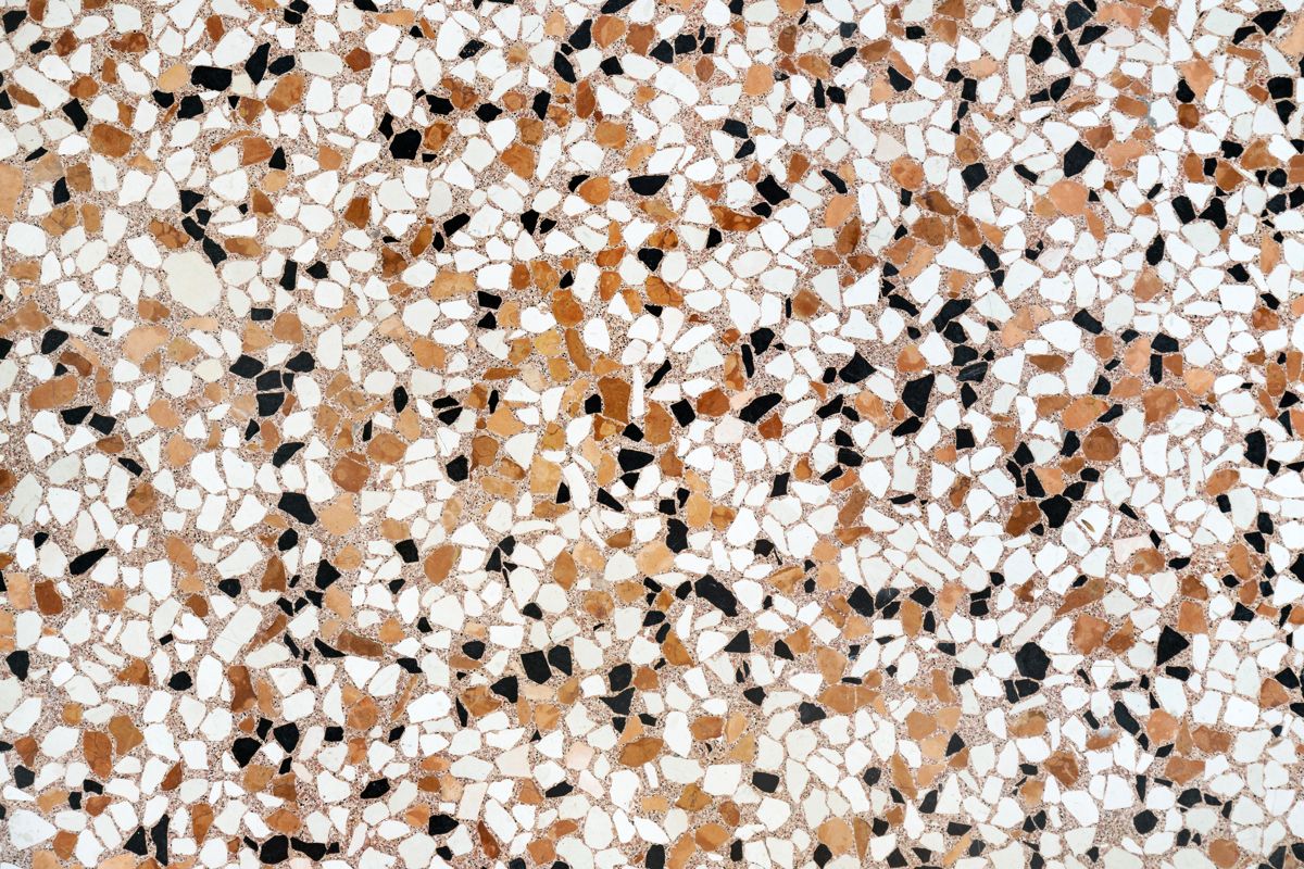 Close-up of a decorative flake epoxy floor